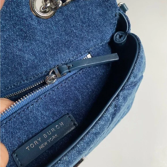 Tory Burch Quilted Denim Chain Shoulder Bag in Blue NEW - Picture 4 of 7